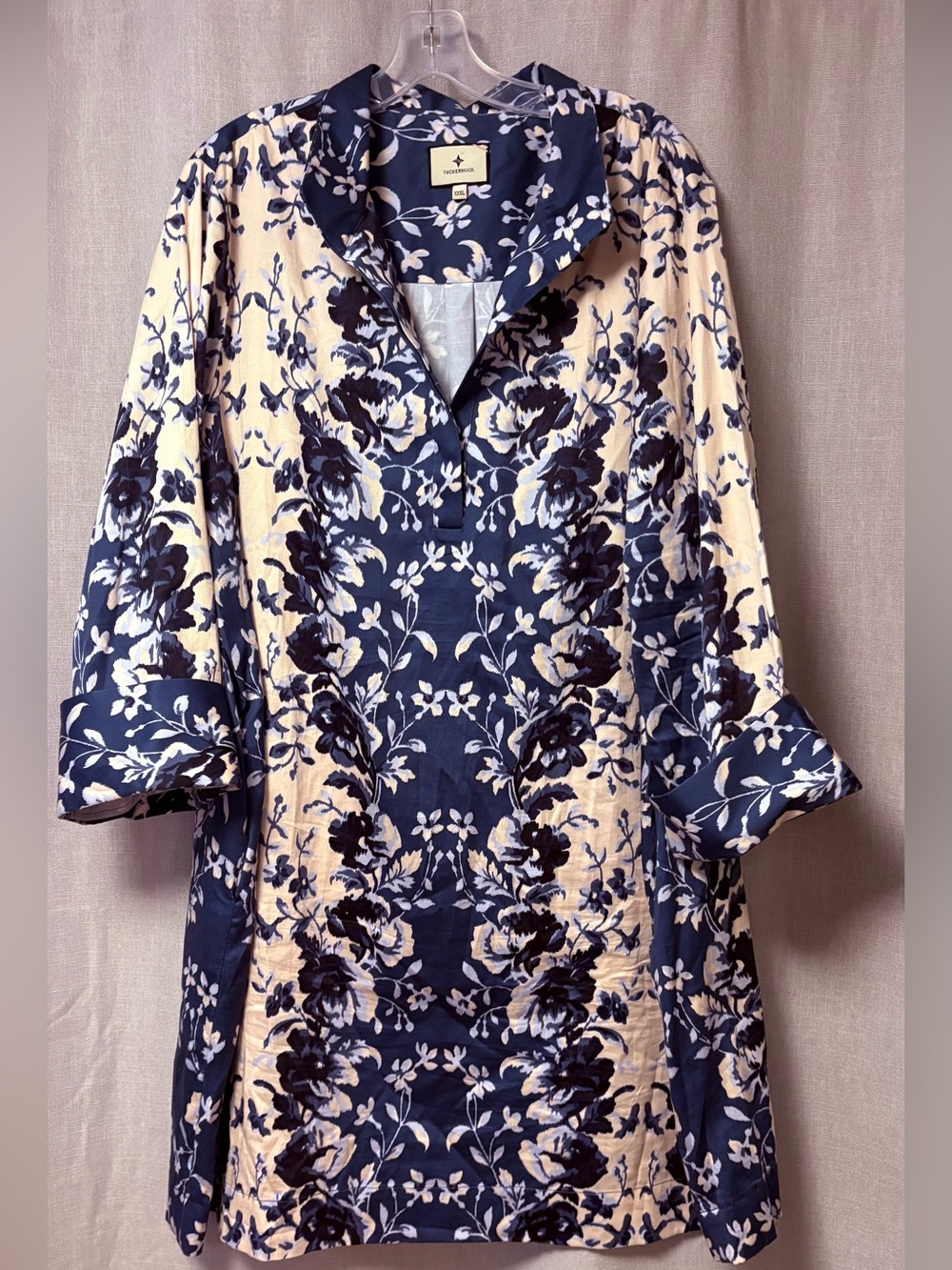 Tuckernuck Blue White Floral V-Neck Shift Short Dress 3X, regular